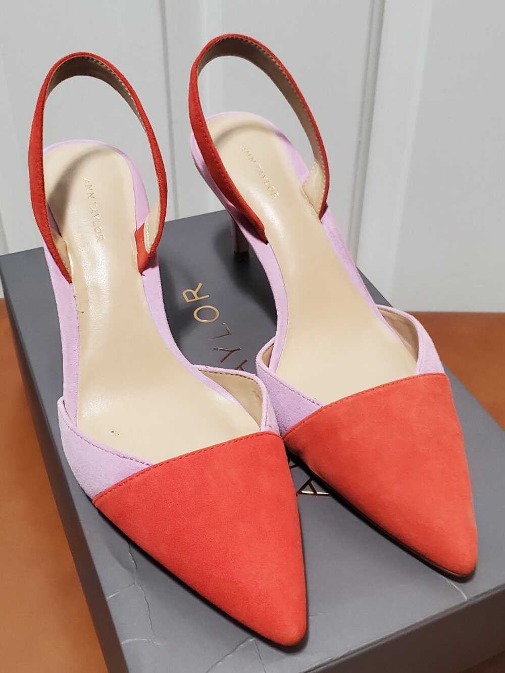 Ann Taylor Lanie Suede Colorblock Slingback Heels | 8.5